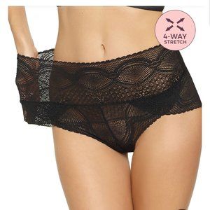 Felina Super Soft and Stretchy Mock-Wrap Brief Lace Panty. In Black NWT